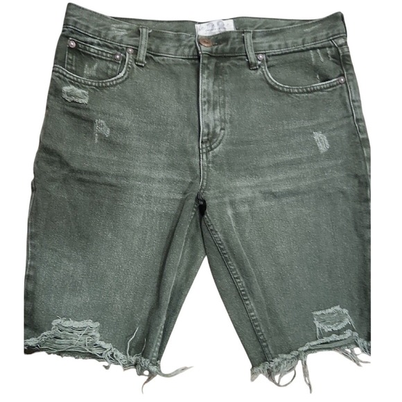 We The Free Pants - We The Free Boho Bermuda Jean Shorts Distressed Midrise Cotton Green Jort 28